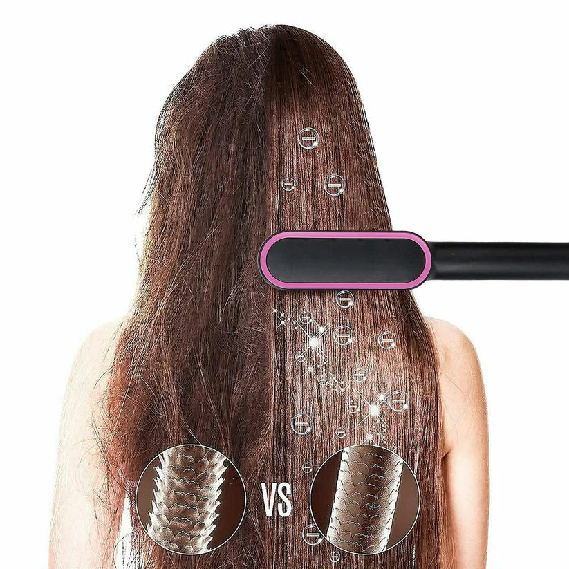 2-in-1 Electric Hair Straightener Brush Hot Comb Adjustment Heat Styling Curler Anti-Scald Comb