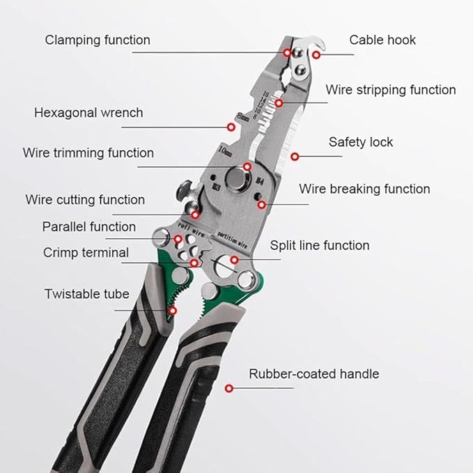 1pc Industrial Grade Foldable Wire Stripper, Durable High Carbon Steel Multi-Functional Tool for Cutting, Crimping, Stripping