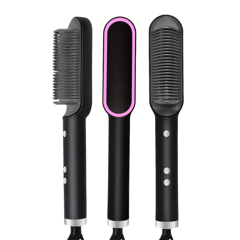 2-in-1 Electric Hair Straightener Brush Hot Comb Adjustment Heat Styling Curler Anti-Scald Comb