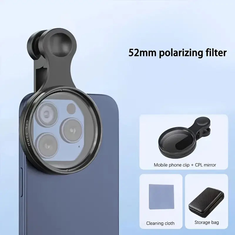 Phone Lens CPL Polarizer Filter - Clip-on Phone CPL Polarizer Filter Lens | Multi-Coated Glass Clip-on Circular Polarizer Lens Filter | CPL Filter | Circular Lens Filter Clip-On 52mm Polarizing Filter