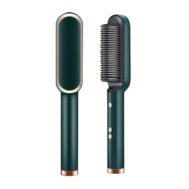 2-in-1 Electric Hair Straightener Brush Hot Comb Adjustment Heat Styling Curler Anti-Scald Comb